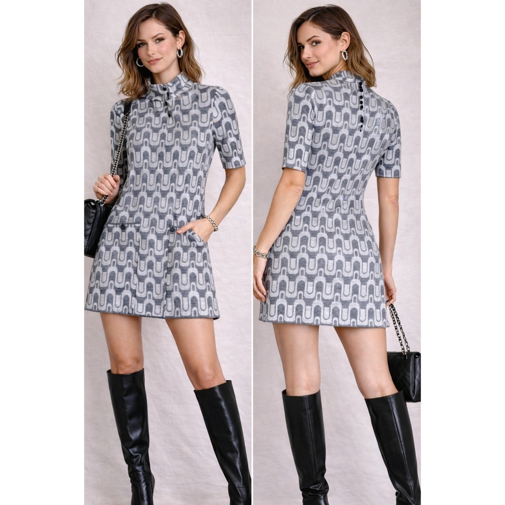 MaEve by Anthropologie Geometric Mock Neck‎ Short Sleeve Sweater Dress Small